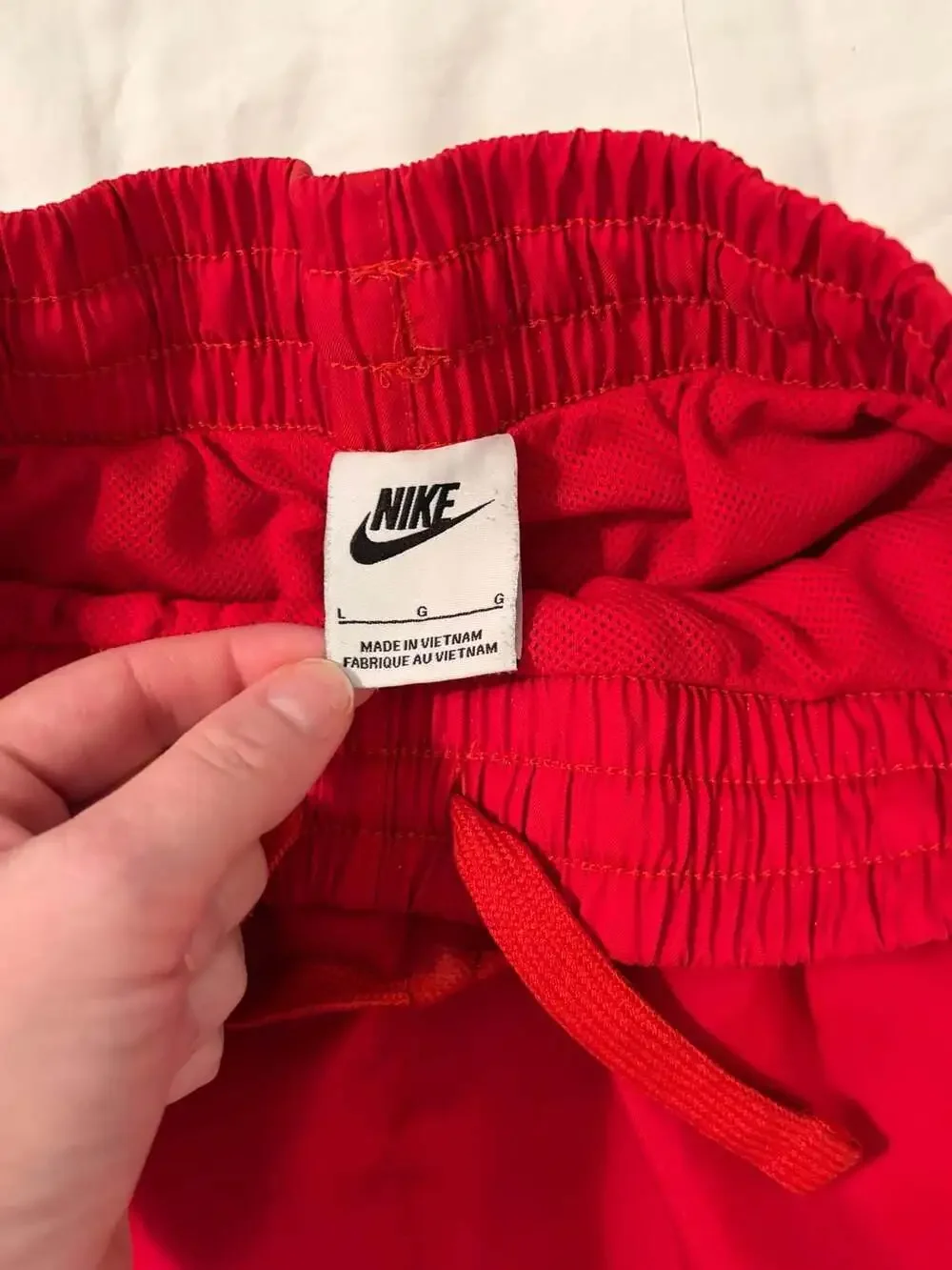 Nike Boys Large Red Swim Trunks Logo Swoosh Mesh Lined Drawstring Shorts Swim